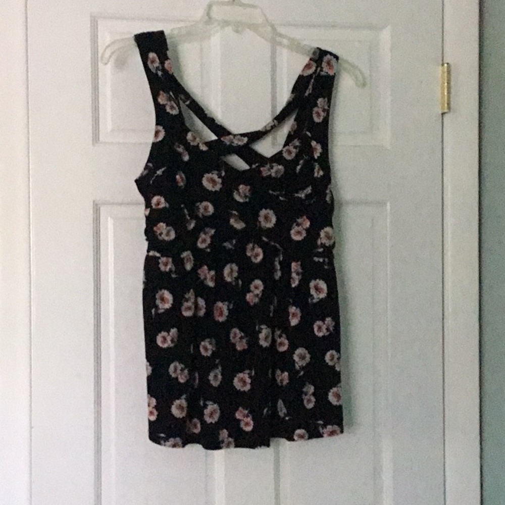 Floral criss cross back top